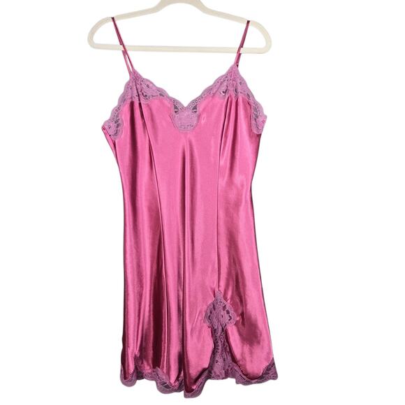 Delicates Pink Paisley Satin Robe & Chemise Set L/M Lace Trim Lingerie Romantic - Picture 2 of 11